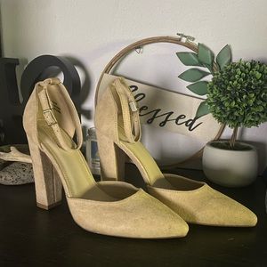 Sexy ankle strap tan heels